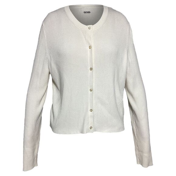 Boss Ribbed Cardigan in White Viscose